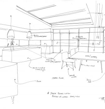 Bespoke Bi Parting Sliding Stacking Over Fixed Rooflight Concept Sketch