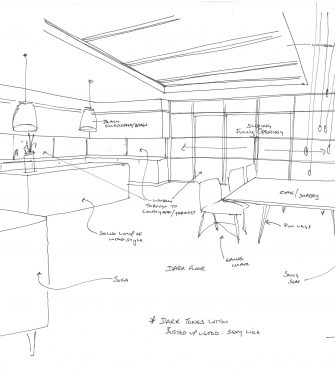 Bespoke Bi Parting Sliding Stacking Over Fixed Rooflight Concept Sketch