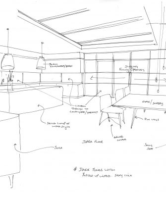 Bespoke Bi Parting Sliding Stacking Over Fixed Rooflight Concept Sketch
